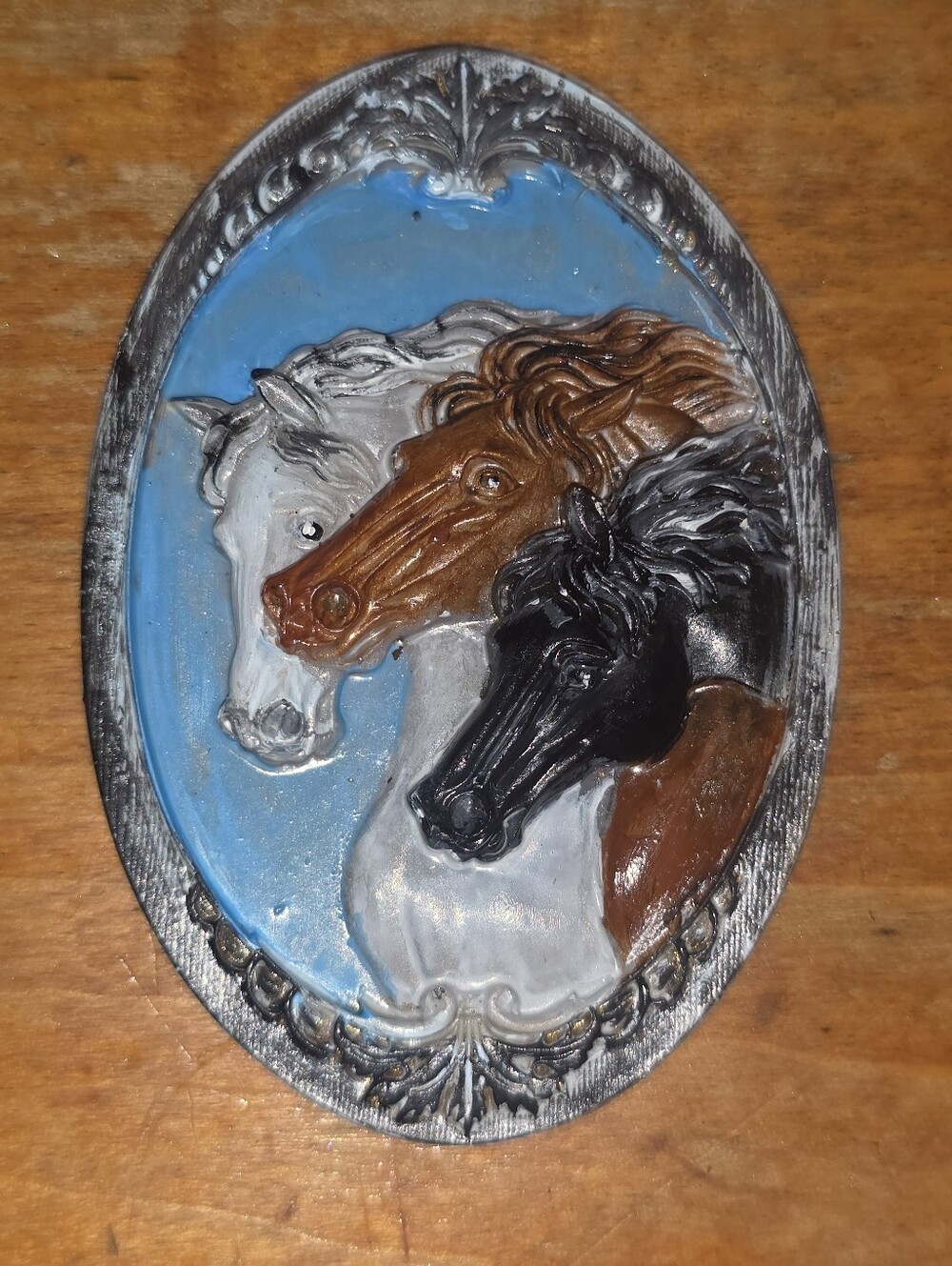 3 Multi Colores Horse Handpainted Resin Brooch, Equstrian
